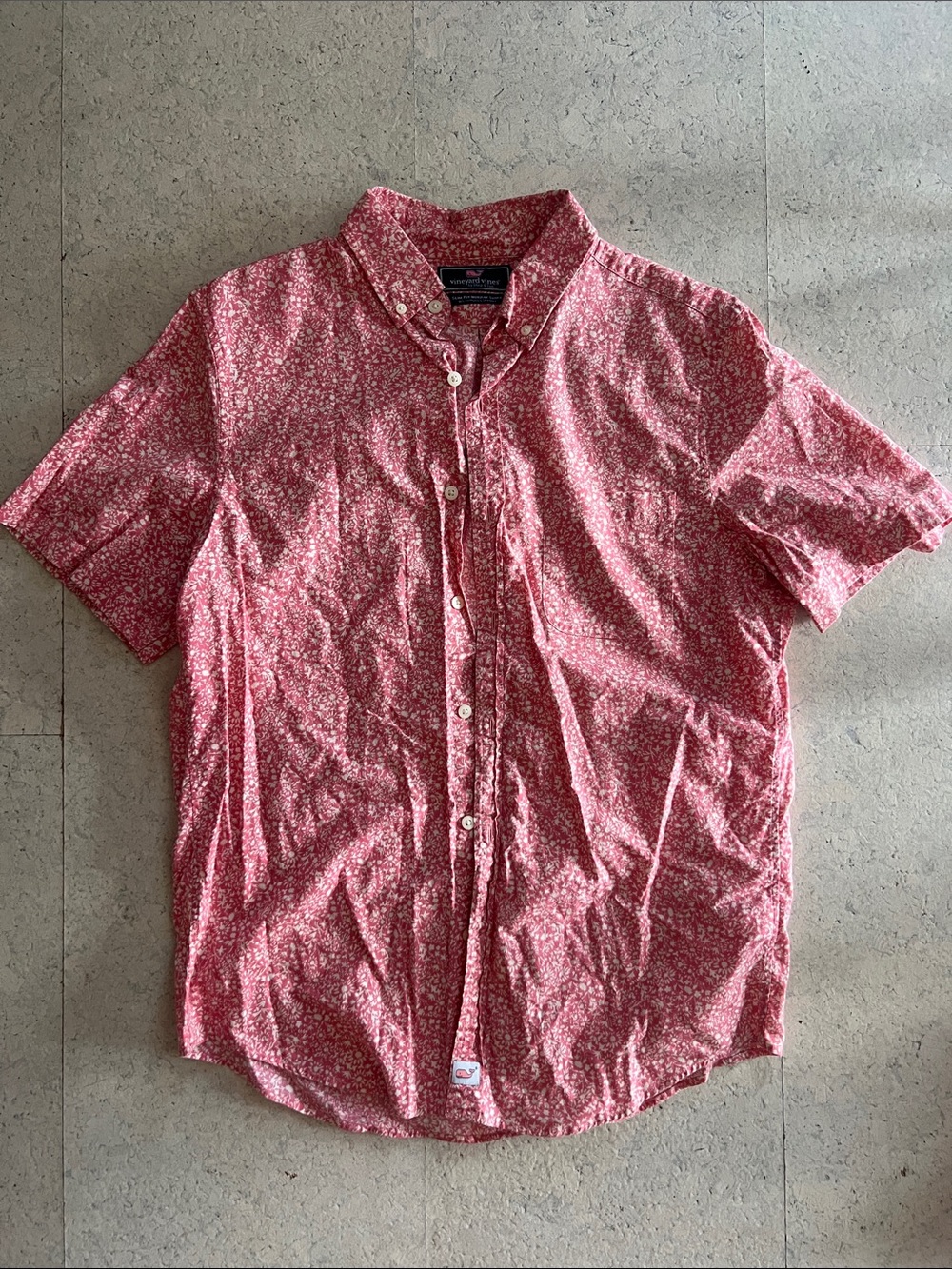 Vineyard Vines Men's Pink Floral Short-Sleeve Button-Down Shirt